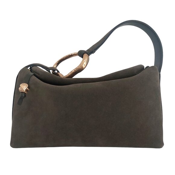 BIAGINI Dark Green Suede Shoulder Bag Italian Luxury Designer Gold Hardware NEW - Picture 6 of 16